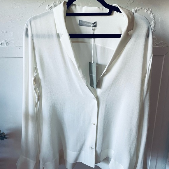 Everlane The Clean Silk Notch Shirt BNWT Off White - Picture 3 of 6
